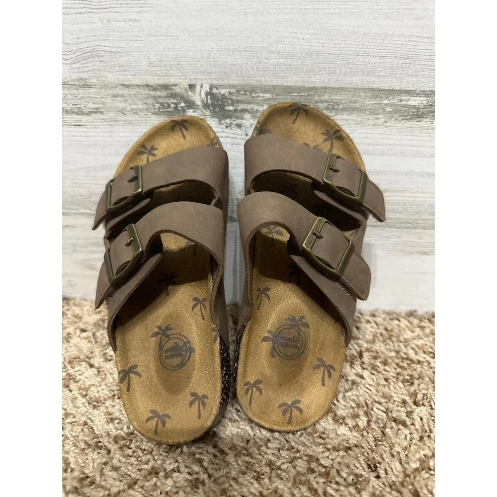 Brown Double Buckle Sandals Kids‎ Youth 1 Brown Slides EUC